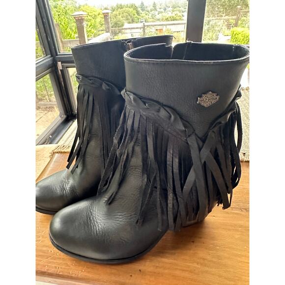 HARLEY-DAVIDSON Womens Black Leather Retta Riding Boots Shoes - Picture 1 of 9